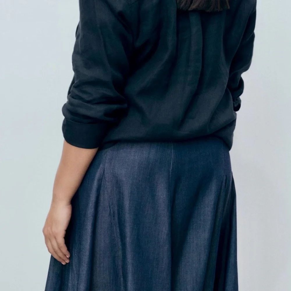 Mango Plus Size 1X Midi Pleated Denim Skirt NWT Preppy Feminine Academia - Picture 4 of 4